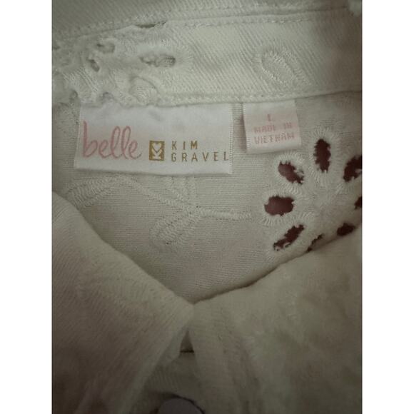 Belle by Kim Gravel Eyelet Jacket with Knit Sleeves and Back White Large - Picture 13 of 14